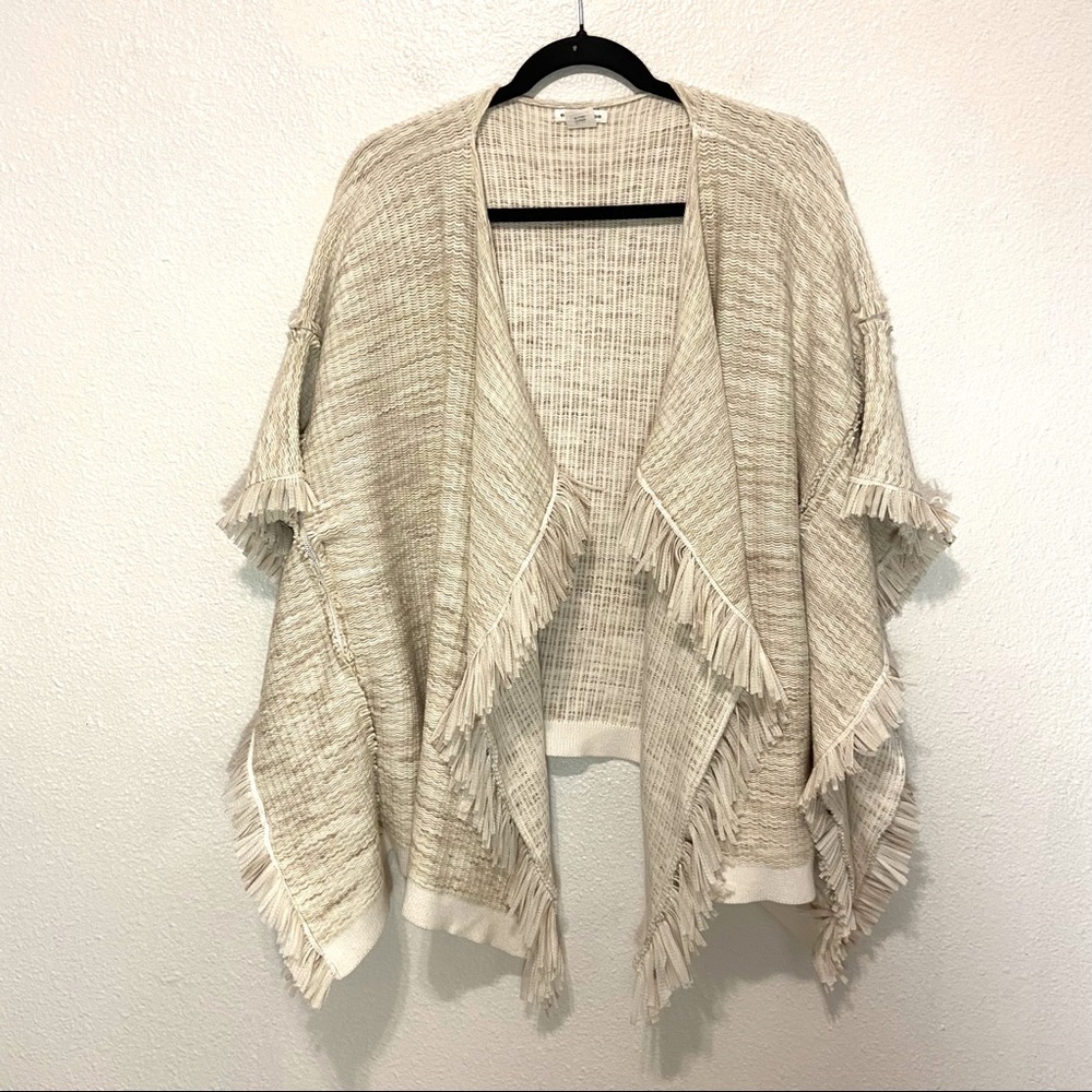 Club Monaco Cream and Tan Wrap Poncho Shawl Rriyanka
